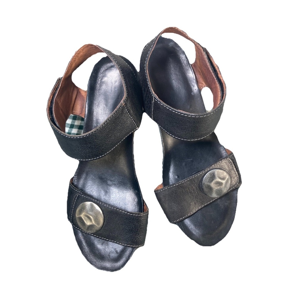 Taos Sandals Carousel 2 Wedge Heels Black Leather Open Toe Womens Sz 37 US 6.5 - Picture 4 of 8